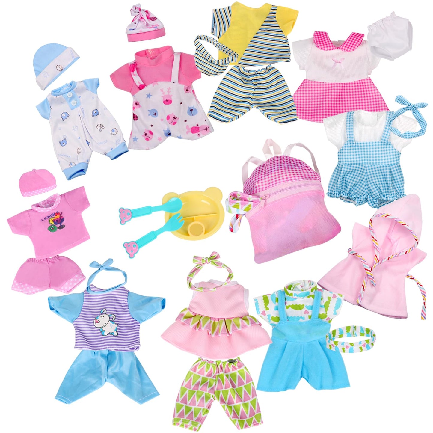 10 Sets For 10-11-12 Inch Baby Doll Clothes Dress Newborn Baby Doll Accessories Gown Costumes Outfits With Schoolbag Kitchen Toy Xmas Present (For 10-12'' Doll)