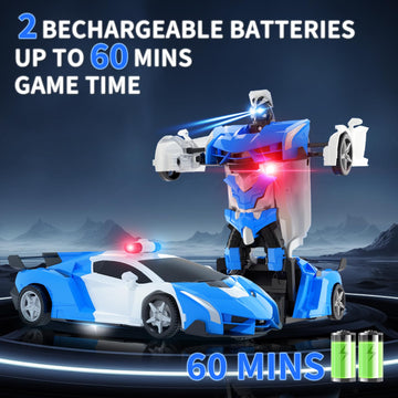 Carox Transform Remote Control Car - Transform Robot RC Car with Laser Eyes, 2.4Ghz Transforming Police Car Toy with 3D Crystal