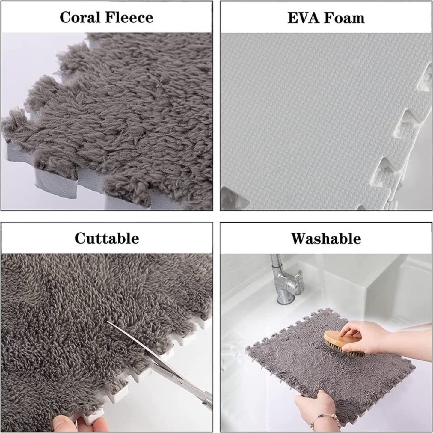 Typutomi 10Pcs Plush Puzzle Foam Floor Mat, Soft Fluffy Interlocking Square Foam Tiles Area Rugs Carpet For Parlor Bedroom Decor