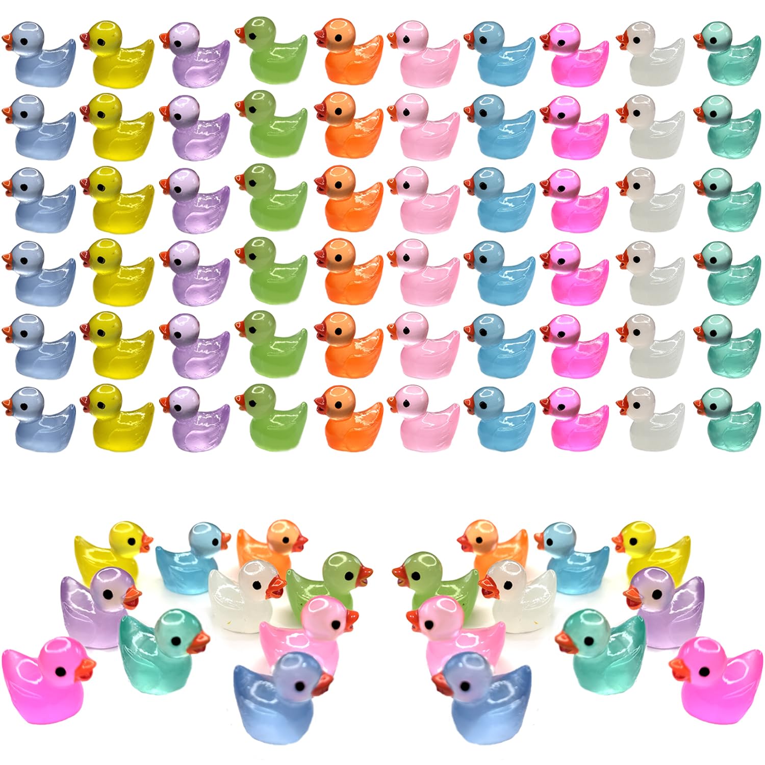 Cidinge 60 Pcs Mini Resin Ducks Luminous Tiny Ducks Miniature Duck Glow in The Dark for DIY Garden Dollhouse Duck Accessories Mi