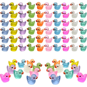 Cidinge 60 Pcs Mini Resin Ducks Luminous Tiny Ducks Miniature Duck Glow in The Dark for DIY Garden Dollhouse Duck Accessories Mi