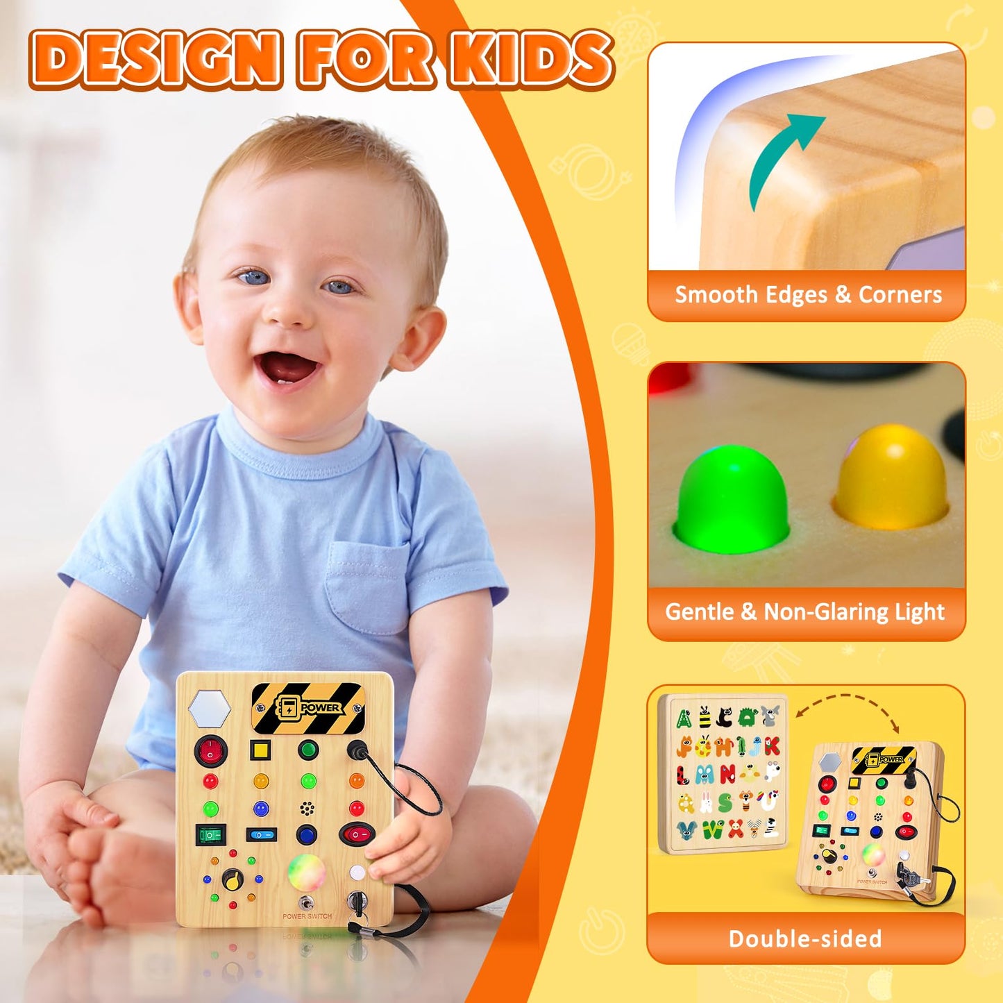 Tintecusa Busy Board With Led Light, Wooden Sensory Toys For Toddler, Montessori Music Toy For Airplane, Travel Activity Educati