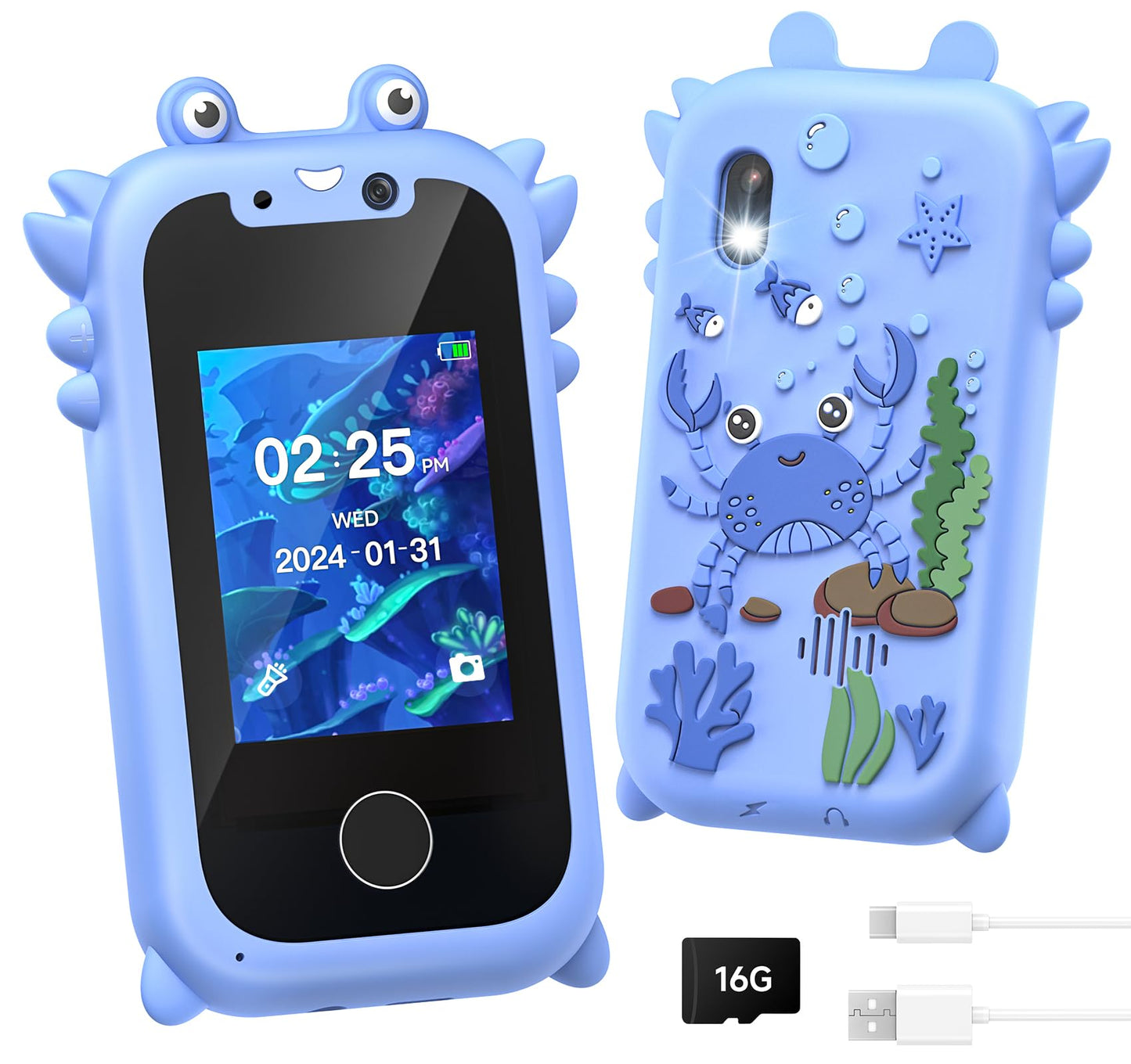 Kids Smart Phone for Boys Toys Age 3-10, Touchscreen HD Dual Camera Learning Cell Phone for Kids with Music Player, Games, 16GB 
