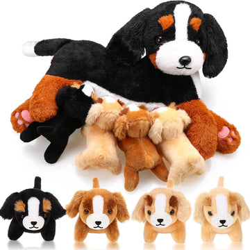 Hydren Nurturing Bernese Mountain Dog Plush Toy Set 15 Inch Nursing Mommy Dog Stuffed Animal With 4 Stuffed Magnetic Baby Puppie