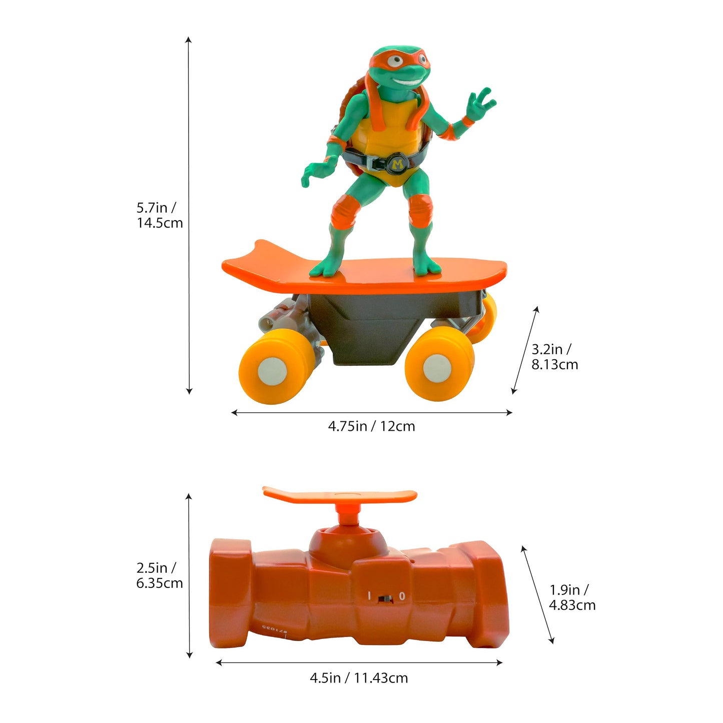 Teenage Mutant Ninja Turtles Michelangelo RC Vehicle - Half Pipe Skateboard, 2.4GHz Controller, Ages 5+, Plastic Material