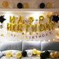 Happy Birthday Balloons Banner, Gold Happy Birthday Foil Balloons 16 Inch Mylar Foil Letter Balloons With 8 Pcs Black Gold Star