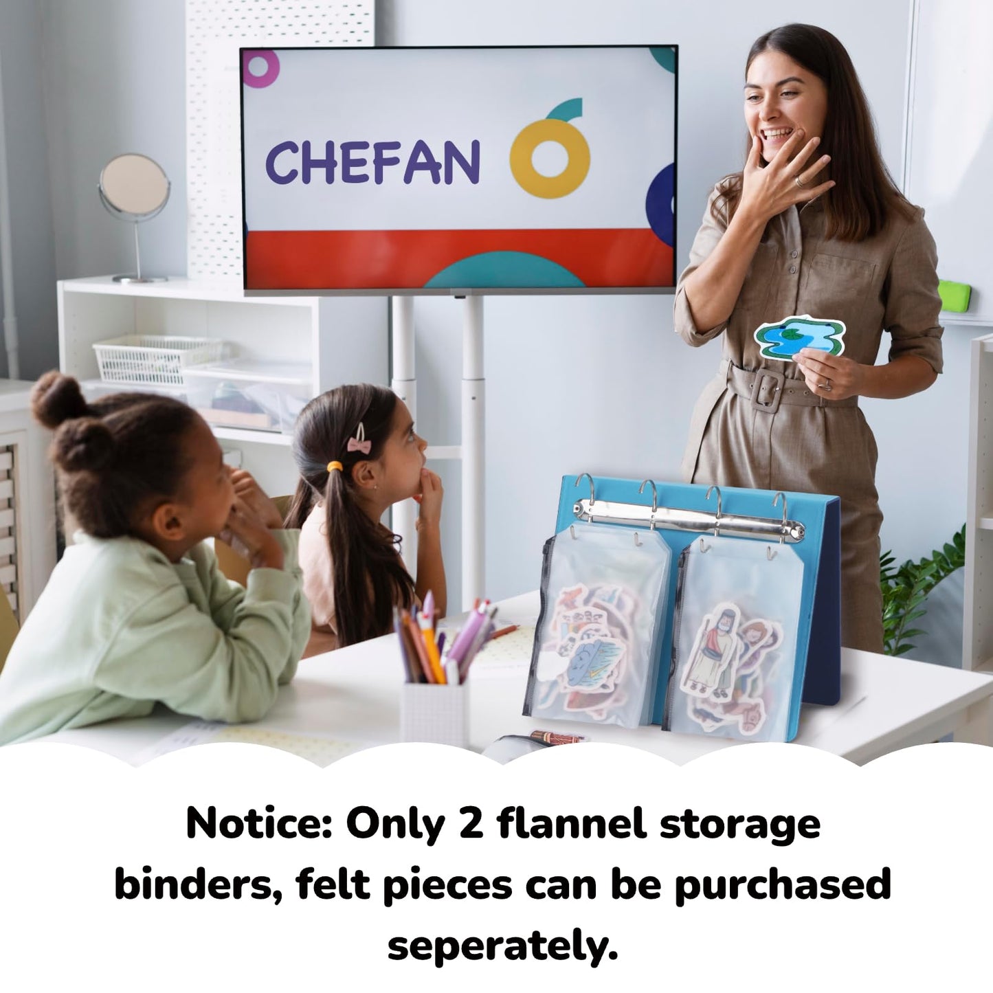 Chefan Felt Board For Toddlers, 2 Pack Multi-Functional Felt Pieces Storage Binders, Flannel Stories Board, Freestanding Felt St