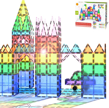Everplay 110 pc Magnetic Tiles with Car Set, Building Blocks Toys STEAM Educational Learning Magnet Toy Preschool Montessori Boy