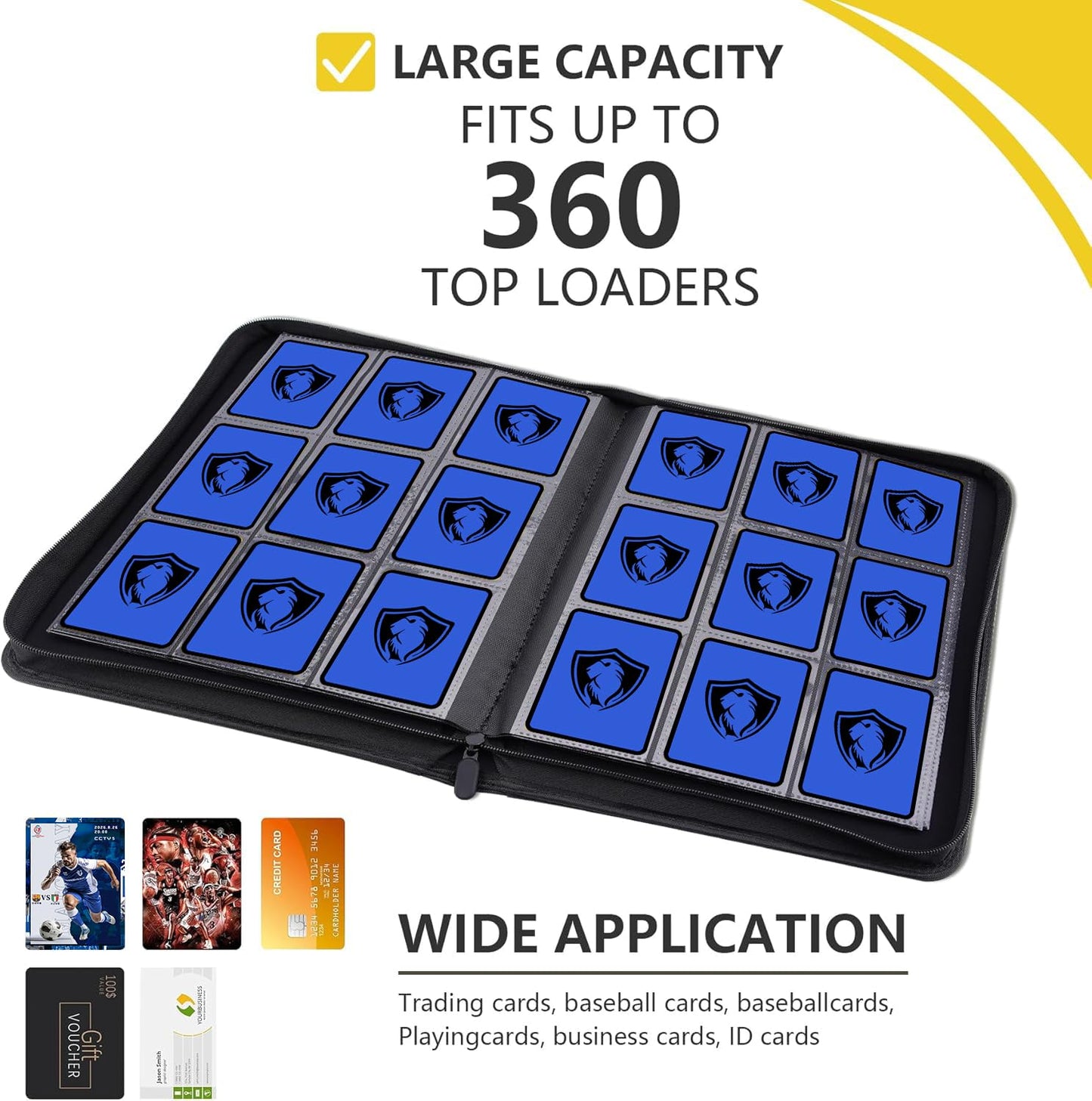 enhanced Card Binder 9 Pocket  360 Pockets Trading Card Holder Book  enhanced PU Cover Zip Folder Binder  Side Loading Carrying Case Binder Album for TCG  MTG Sports Cards  Game Cards (Blue)