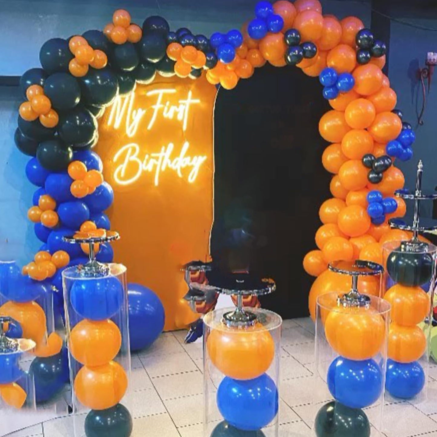 Paready Blue And Orange Balloons, 30 Pcs 12 Inch Orange Navy Blue Latex Balloons With Ribbons For Boys Birthday Baby Shower Comp