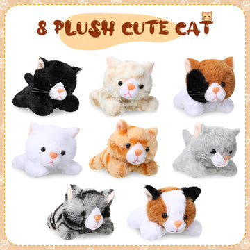 8 Pieces 5 Inch Stuffed Animals Bulk Assorted Cute Stuffed Pet Plush Toys Small Plush Animals For Halloween Kid Classroom School Pet Party Favors Supplies Decoration (Lying Cat)