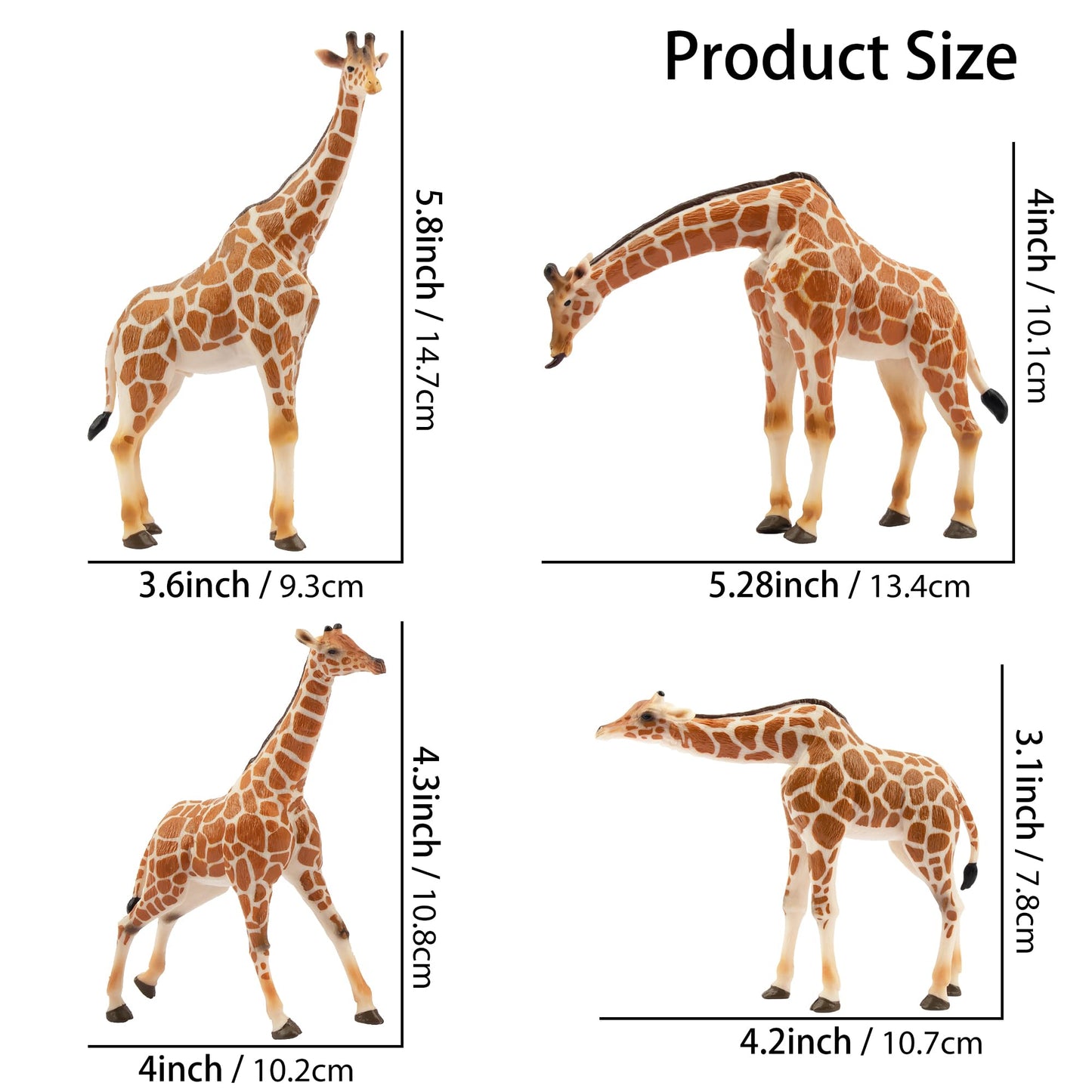 EYSCOTA Giraffe Toy Figurines Set  4 PCS Plastic Giraffe Figures and Calf  Realistic Wild Animals Giraffe Cake Topper Easter Birthday Gifts Jungle Animals Decor for Kids
