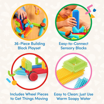 Battat- Bristle Blocks- Stem Interlocking Building Blocks- 36 Pc Playset- Developmental Toys For Toddlers & Kid- Basic Builder B