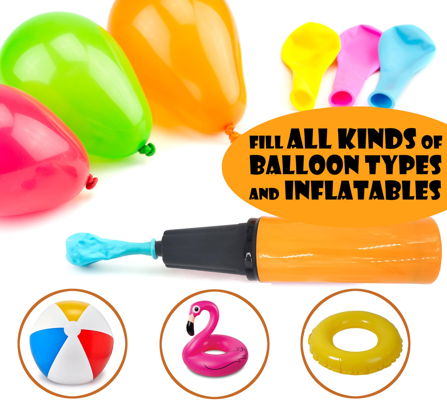 OODELZ Balloon Pump Hand Held Kit, Inflator Air Pump for Balloons - 2 Way Manual Dual Action - Plus Accessories for Kids Party,