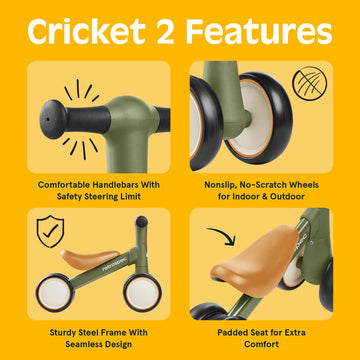 Retrospec Cricket Baby Walker Balance Bike With 4 Wheels For Ages 12-24 Months - Toddler Bicycle Toy For 1 Year Old’S - Ride On Toys For Boys & Girls, Olive Drab