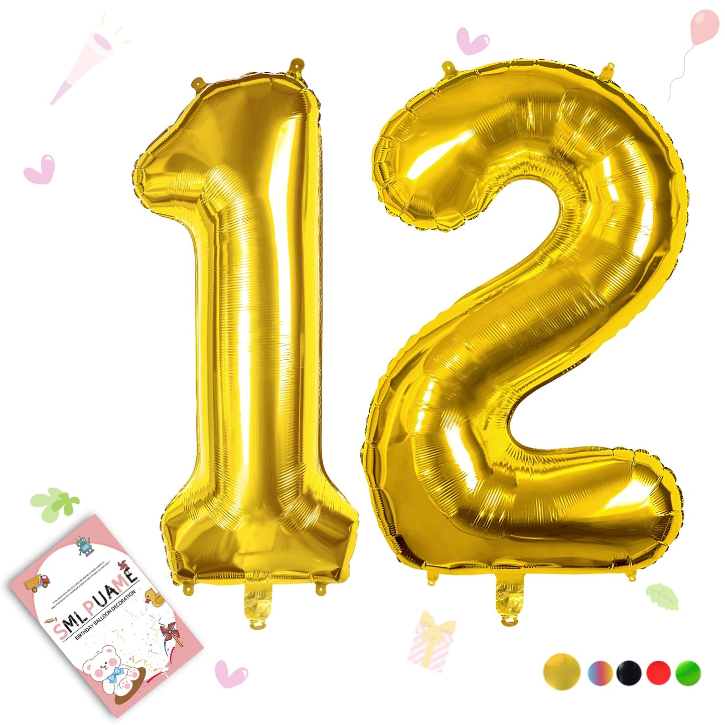 Smlpuame 40 Inch Number Balloon 0-9 Gold Large Number 12 Balloons,Digital Balloons For Birthday Party Celebration Decorations Su