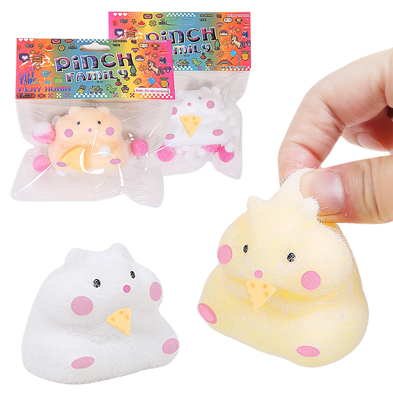 2Pcs Squishy Hamster Squishy Squeeze Toys,Cute Soft Hamster Squishy Toys,Stress Relief Squishies For Kids Party Favors, Pinch Fa
