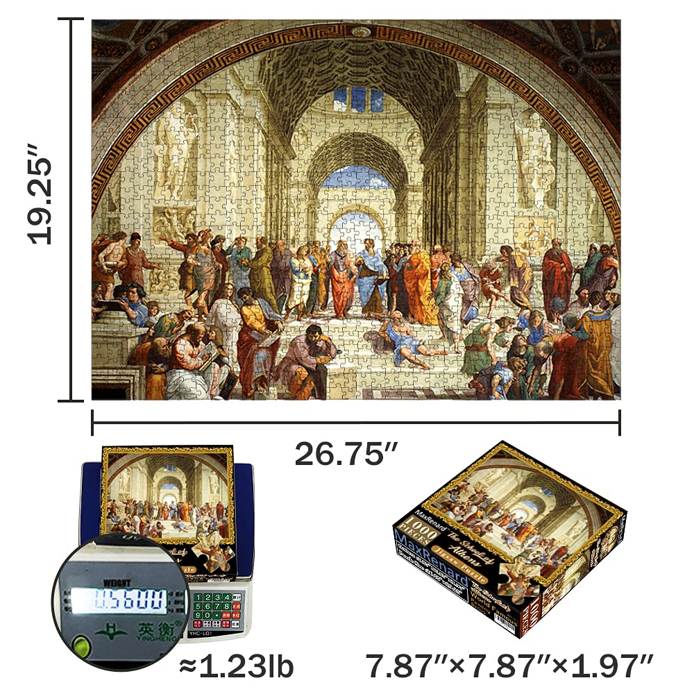 MaxRenard Fine Art Famous Oil Painting Jigsaw Puzzle 1000 Pieces The School of Athens Raphael Puzzle for mature-themed Museum Collection Home Decoration Family Game Gift