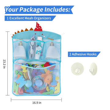 Free Swimming Baby Bath Toy Organizer Set,Quick Drying Mesh Net For Toddler Bathtub Games Holder (Blue)