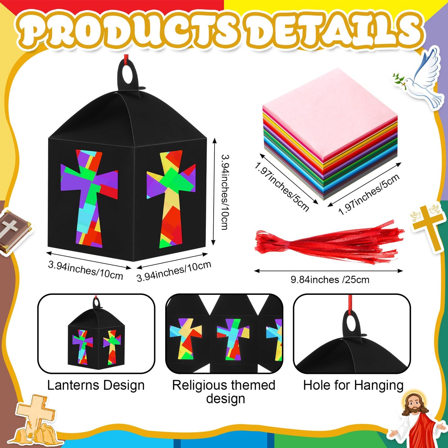 VIHOSE 16 Sets Religious Crafts Kits Christian Cross Lantern Crafts Bulk Christian Sunday School Suncatcher Cross Ornaments Chur