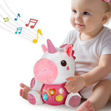 Iplay, Ilearn Baby Unicorn Musical Toys, Newborn Girls Gift, Soft Plush Stuffed Animal, Infant Light Music Time, 1St Easter Basket Birthday Shower Stuffers For 0 1 2 3 6 9 12 18 Month 1-3 Yrs Toddlers