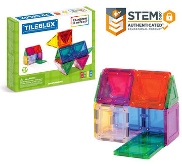 Magformers Tileblox Basic Rainbow 20 Pieces, Rainbow Colors, Magentic Geometric Shapes Building Stem Toy Set Ages 3+