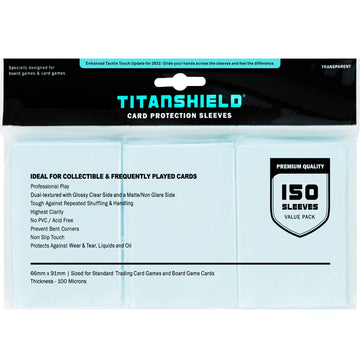 Titanshield Premium Clear Card Sleeves Compatible With Standard Sized Board Games, Mtg Magic The Gathering, Pokemon, Lorcana And Trading Cards 2.5' X 3.5' 66X91Mm (150 Sleeves)