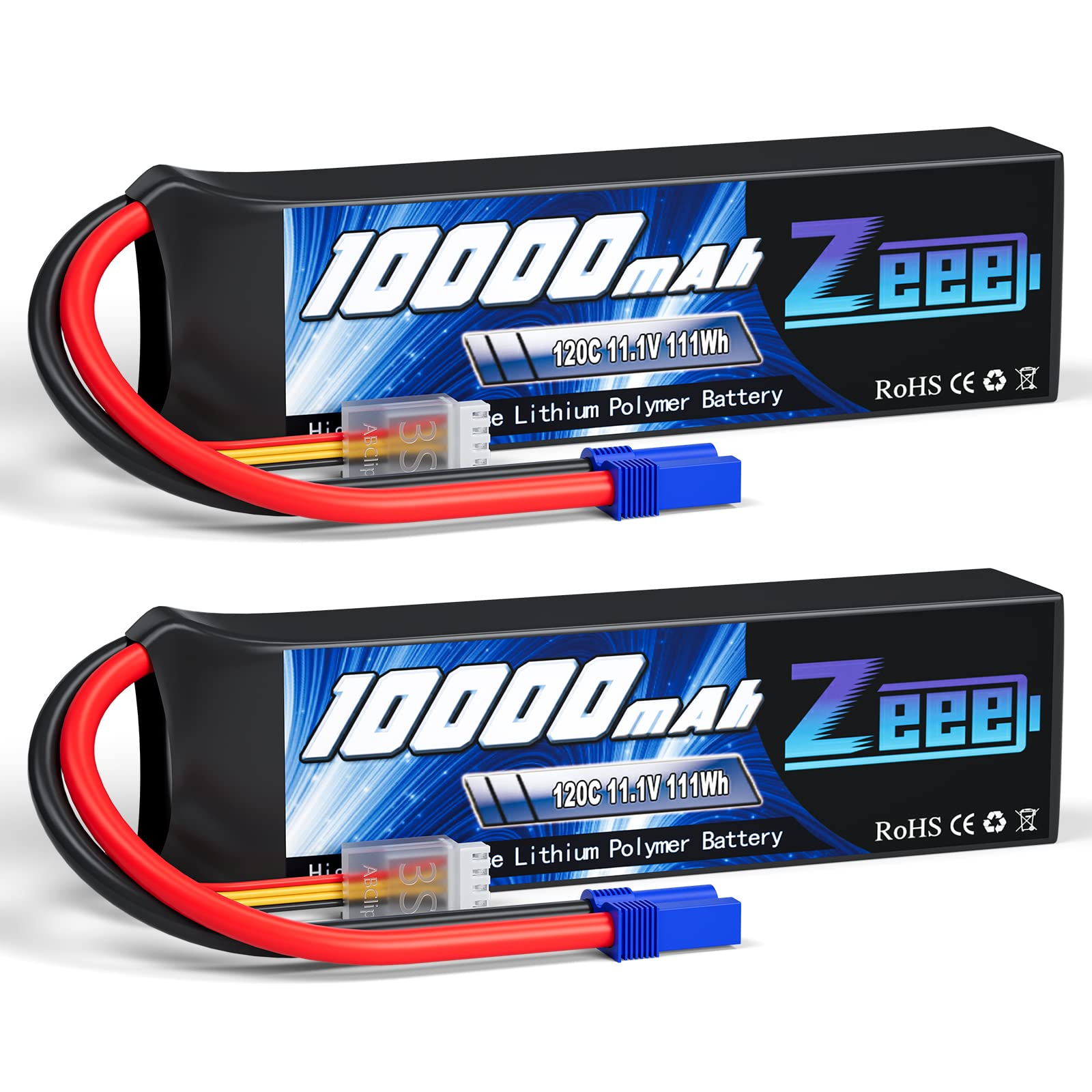 Zeee 3S Lipo Battery 10000mAh 11.1V 120C with EC5 Connector Soft Case RC Battery for RC Car Truck Tank Racing Hobby Models (2 Pa
