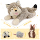 Maogolan 4 Pcs Wolf Stuffed Animal With 3 Small Plush Toys,Big Coyote Plushies With Bunny Plush,Stuffed Lamb & Mouse For Kids Valentine & Birthday Gift