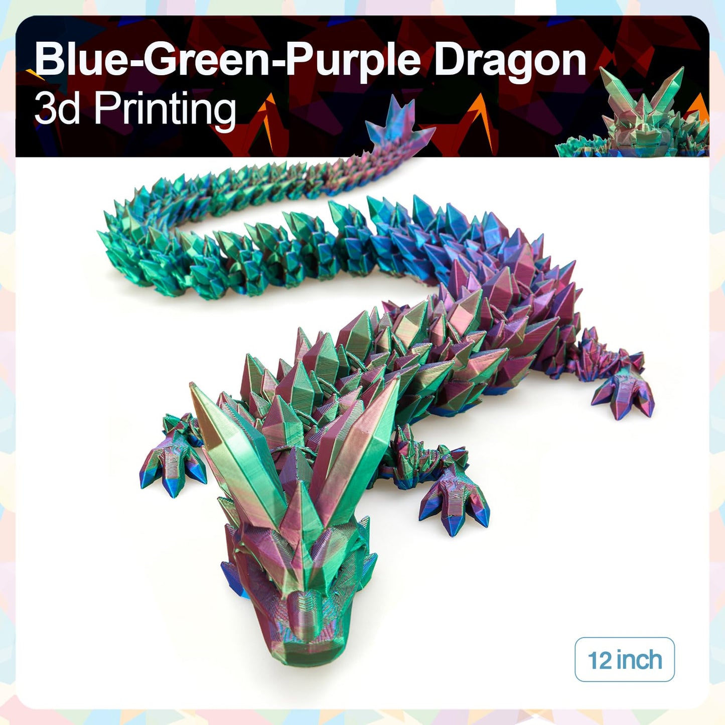 Meet Gladness 12 in 3D Printed Dragon, 12inch Dragon,3D Dragon Toy,Large Dragon Present,Ariculated Crystal Dragon (Blue Blue Pur