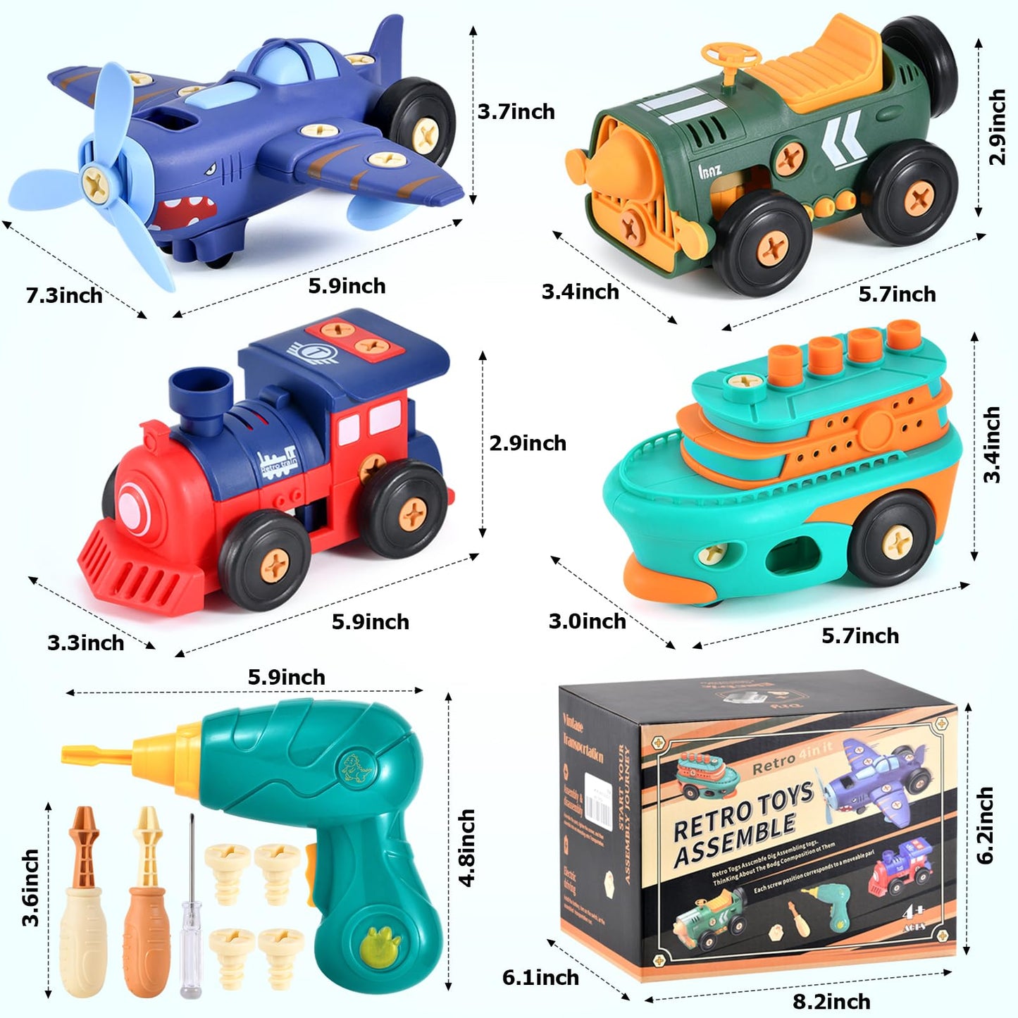 Take-Apart Electric Building Toys Car, Toddler & Kids Tool Set with Motor & Electric Drill, STEM Educational Construction Toy fo