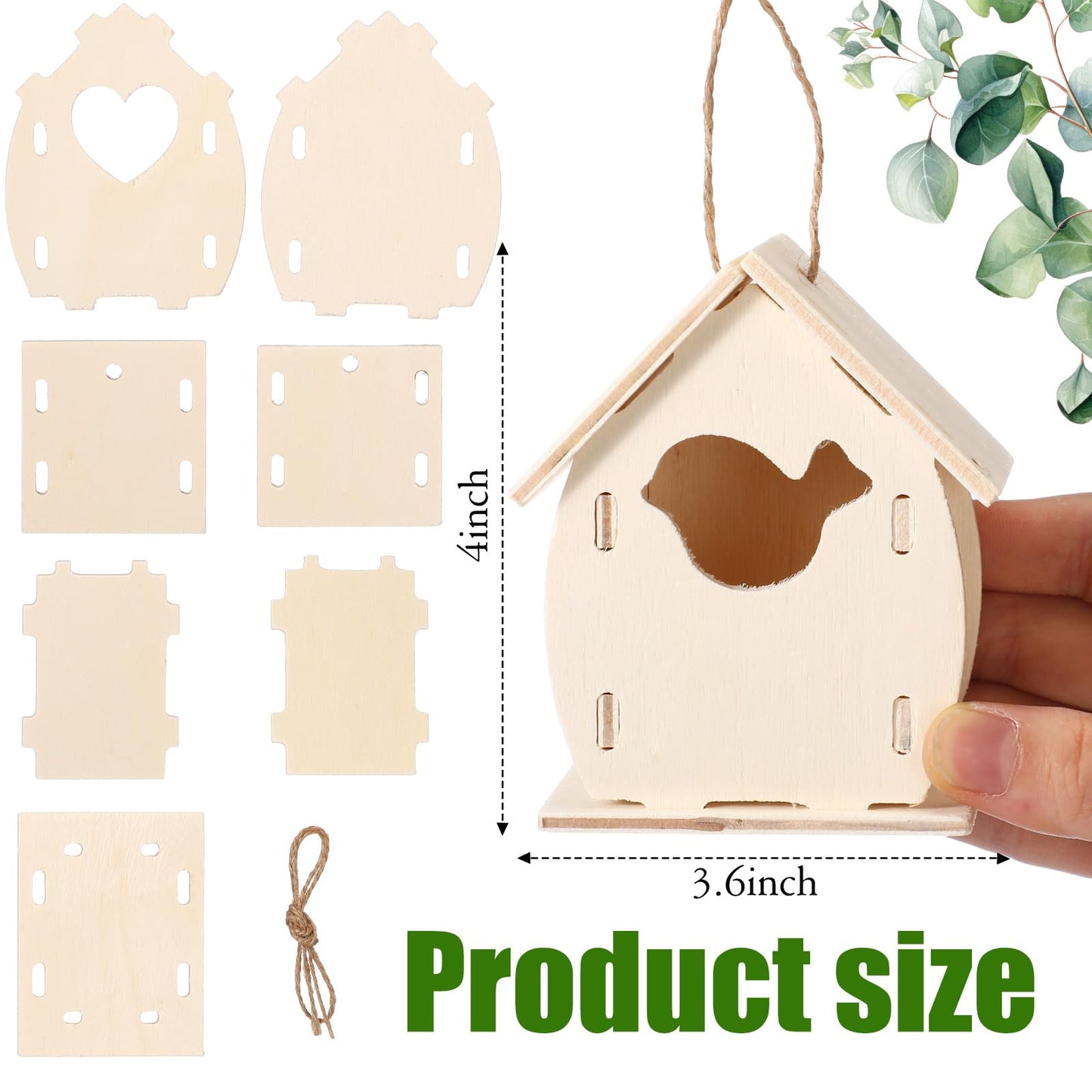 Outus 12 Pcs Wooden Birdhouse Craft Kits to Build, 4 Shapes Wooden Unfinished Bird House with Watercolor Pen and Butterfly Stick