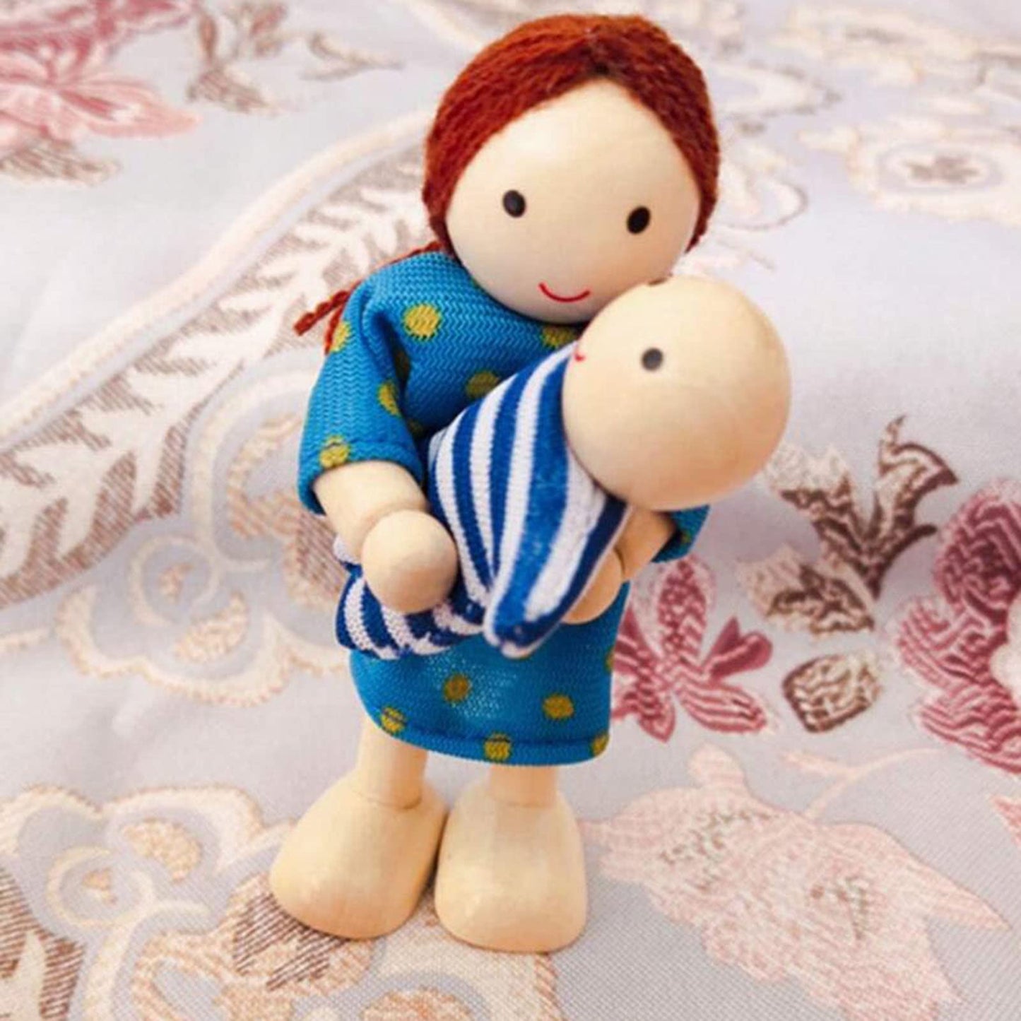 HYSTYLE 7 Pack Wooden Doll House with Family Dolls and Pretend Play Figures  Mini People Figures (Stripe People)