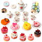 40 Pcs 1:12 Scale Dollhouse Miniature Kitchen Accessories Set Includes 15 Flower Pattern Porcelain Tea Cup 24 Mixed Pretend Cake Foods 1 Mini Three-Tier Cake Stand For Decor Supply (Sweet Style)