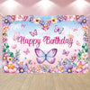 LDWLYW Butterfly Birthday Backdrop Butterfly Happy Birthday Banner for Women Kids Girl Pink Purple Butterfly Birthday Party Deco