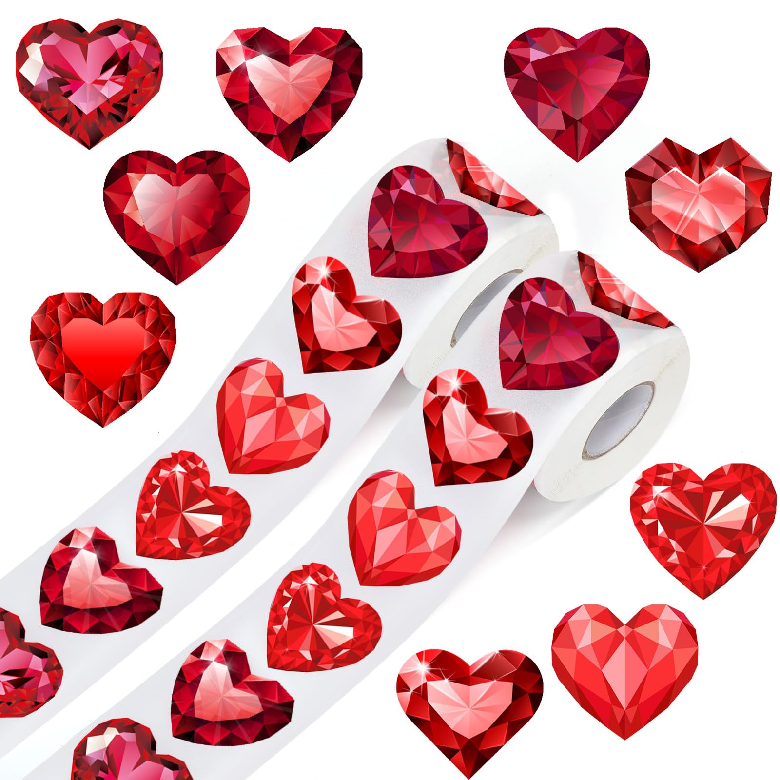 Containlol 1000 Pcs Red Heart Rhinestone Stickers 2 Rolls 1.5 Inches Valentines Day Stickers Love Theme Self Adhesive Seal Decal