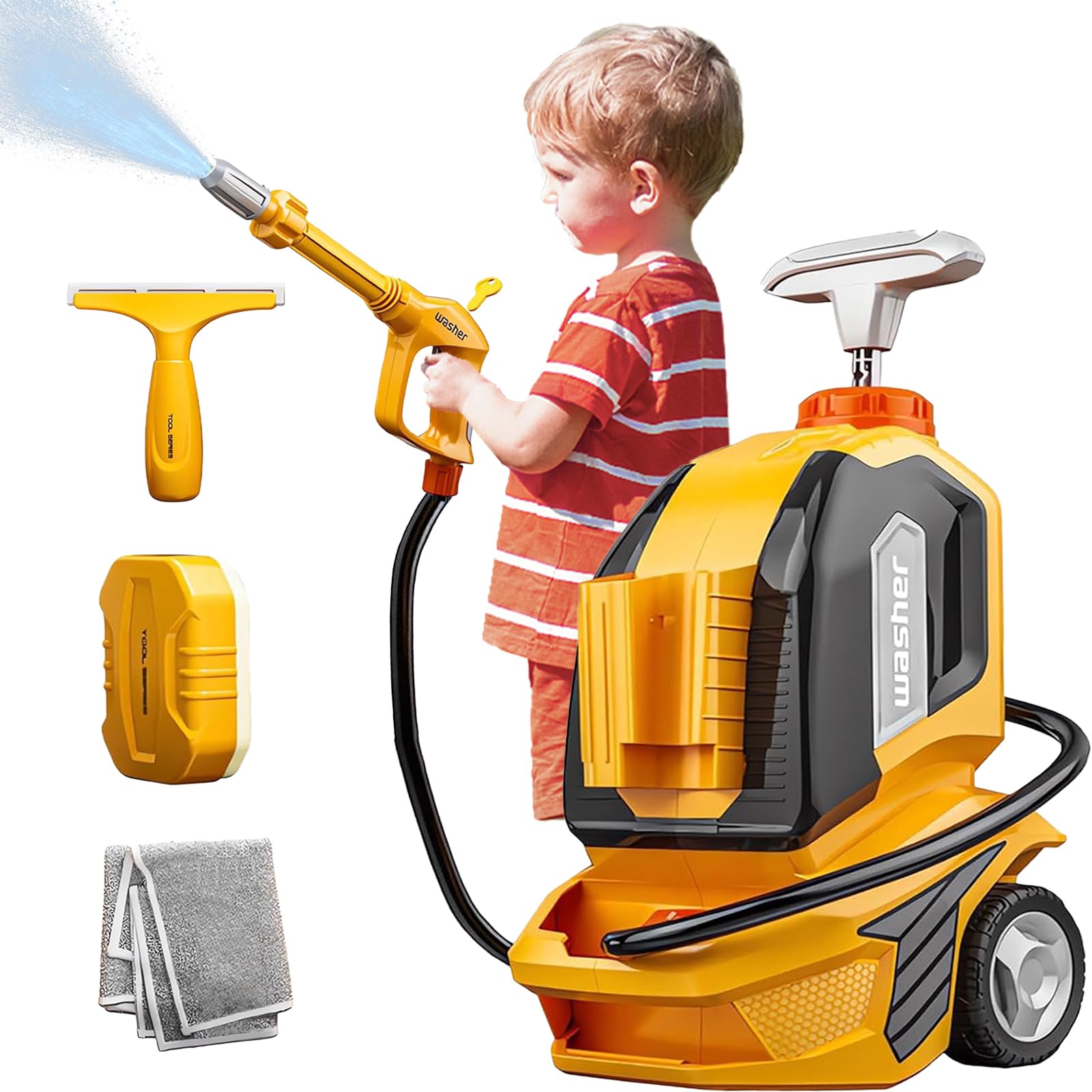 Czoalx Kids Clean Car Wash Toy Toddler Cleaning Set Car Washing Kit,Powerful Manual Pressure Washer With Scraper,Sponge,Rag,Pret
