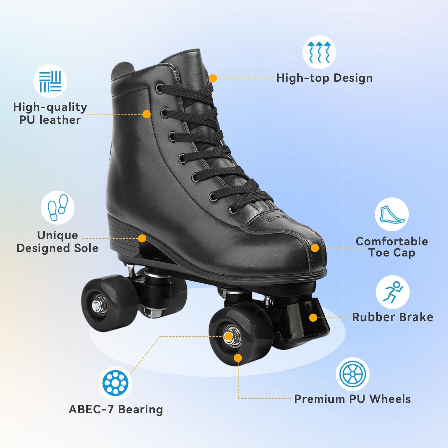 Roller Skate Shoes For Women Men Pu Leather High-Top Double-Row Roller Skates For Beginner, Professional Indoor Outdoor Roller S