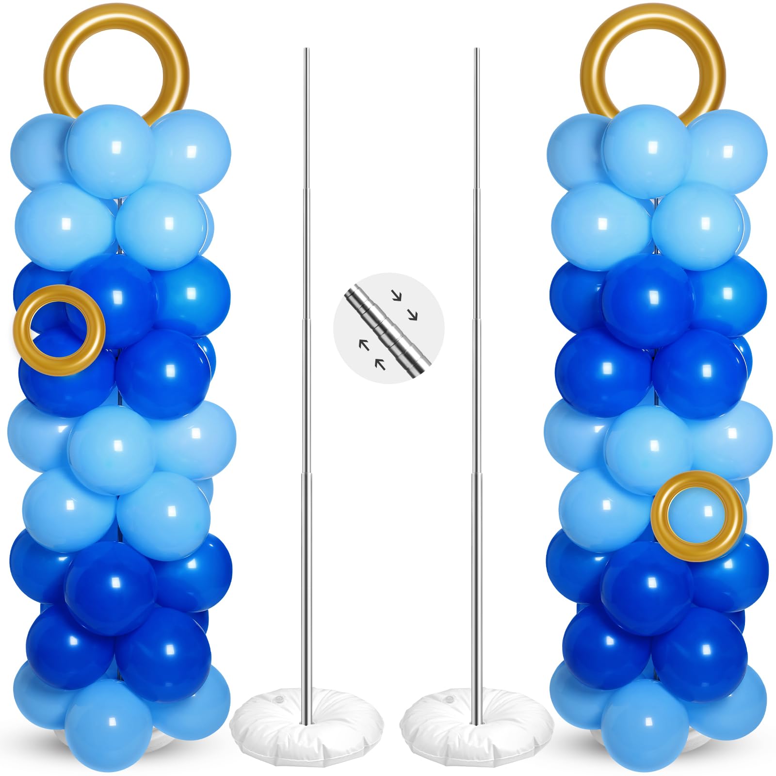 Civaner 2 Sets Cartoon Hedgehog Theme Balloon Column Stand Kit 100 Pcs Adjustable Blue Balloon Tower Pillar with 4 Pcs Gold Circ