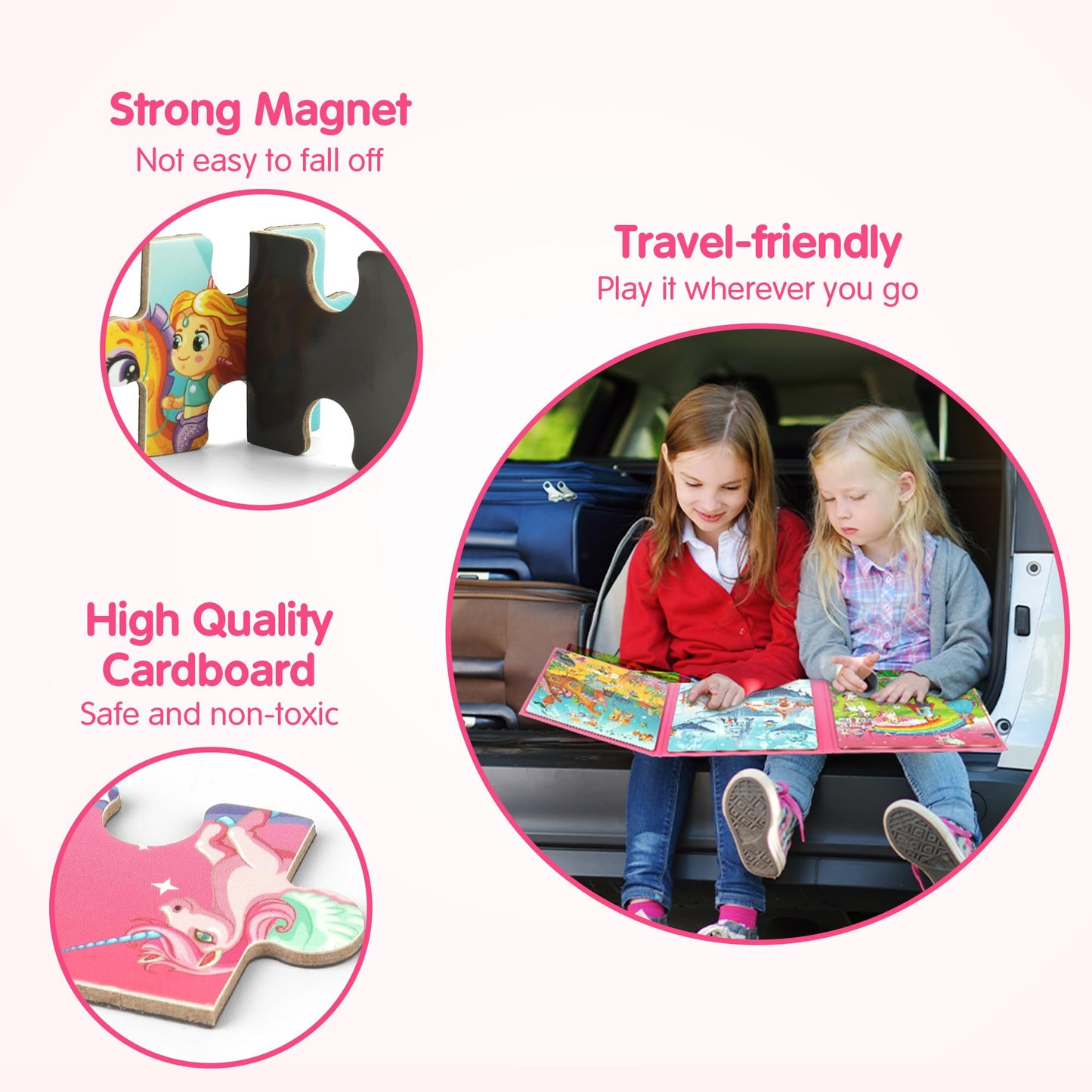 SYNARRY Unicorn Princess Mermaid Magnetic Puzzles for Toddlers 3-5, 36 Pieces Travel Puzzles for Kids Ages 4-8, Airplane Car Roa