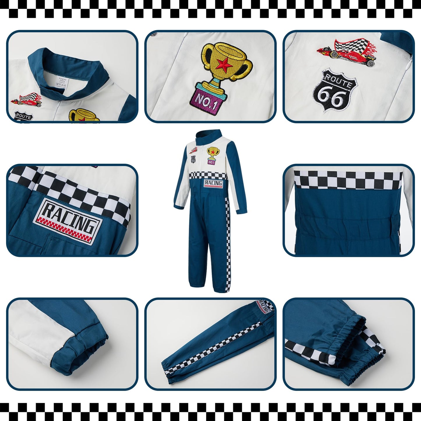 Kosgraiy Race Car Driver Costume Kid,Boy And Girl Racer Jumpsuit With Peaked Cap,Toddler Racing Costume Halloween,L/140