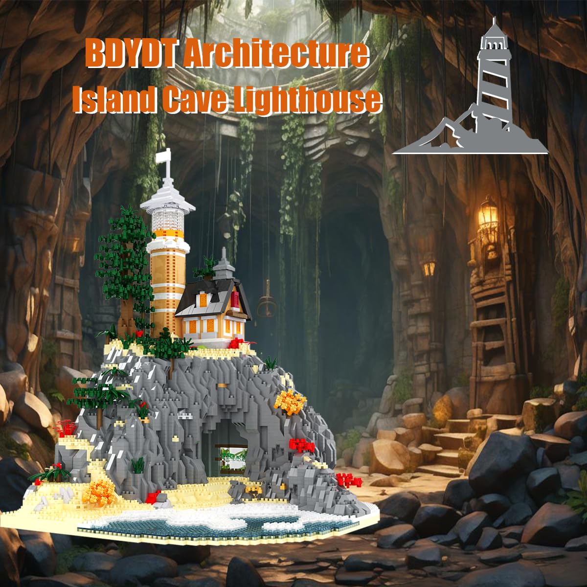 BDYDT Micro Building Blocks - Island Cave Lighthouse Set (5686 PCS) - 1:48 Scale - Creative Plastic Model for Kids & Adults