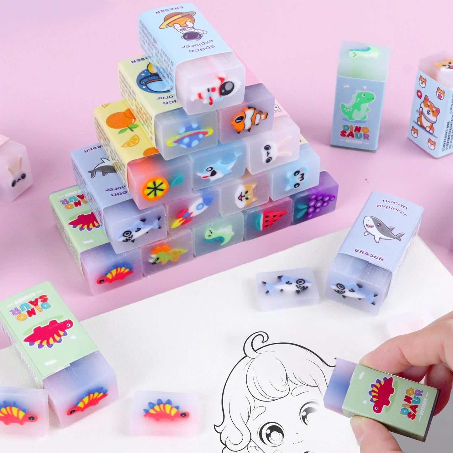 35 Pcs Pencil Erasers Bulk, Back to School Supplies for Kids, Office & School Eraser, Cute Erasers for Pencils, Classroom Prize,