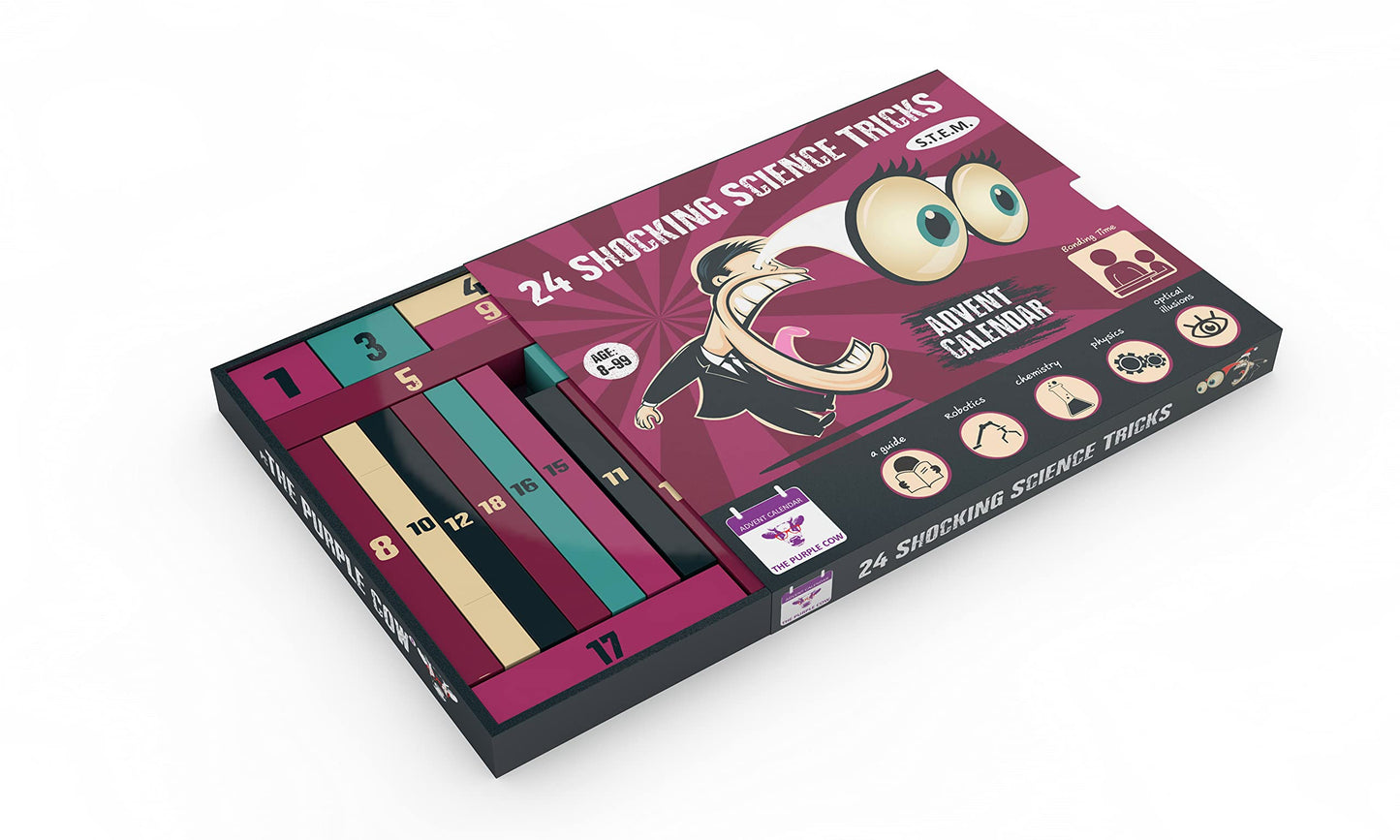 NEW 2025 Advent Calendar SHOCKING SCIENCE by The Purple Cow. 24 Jaw-dropping Science Tricks for Kids aged 8 and above. The perfe