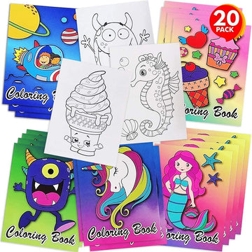 Assorted Mini Coloring Books for Kids - Bulk Pack of 20 Small Color Booklets in 5 Designs - Perfect Party Favors for Toddlers an