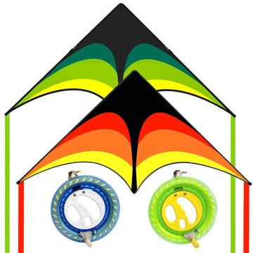 Kaiciuss Delta Kite & Reel Set, Double Delta Kites and Double 7.1 Wheels Included, String Spools Come with Safety Lock and 650 F
