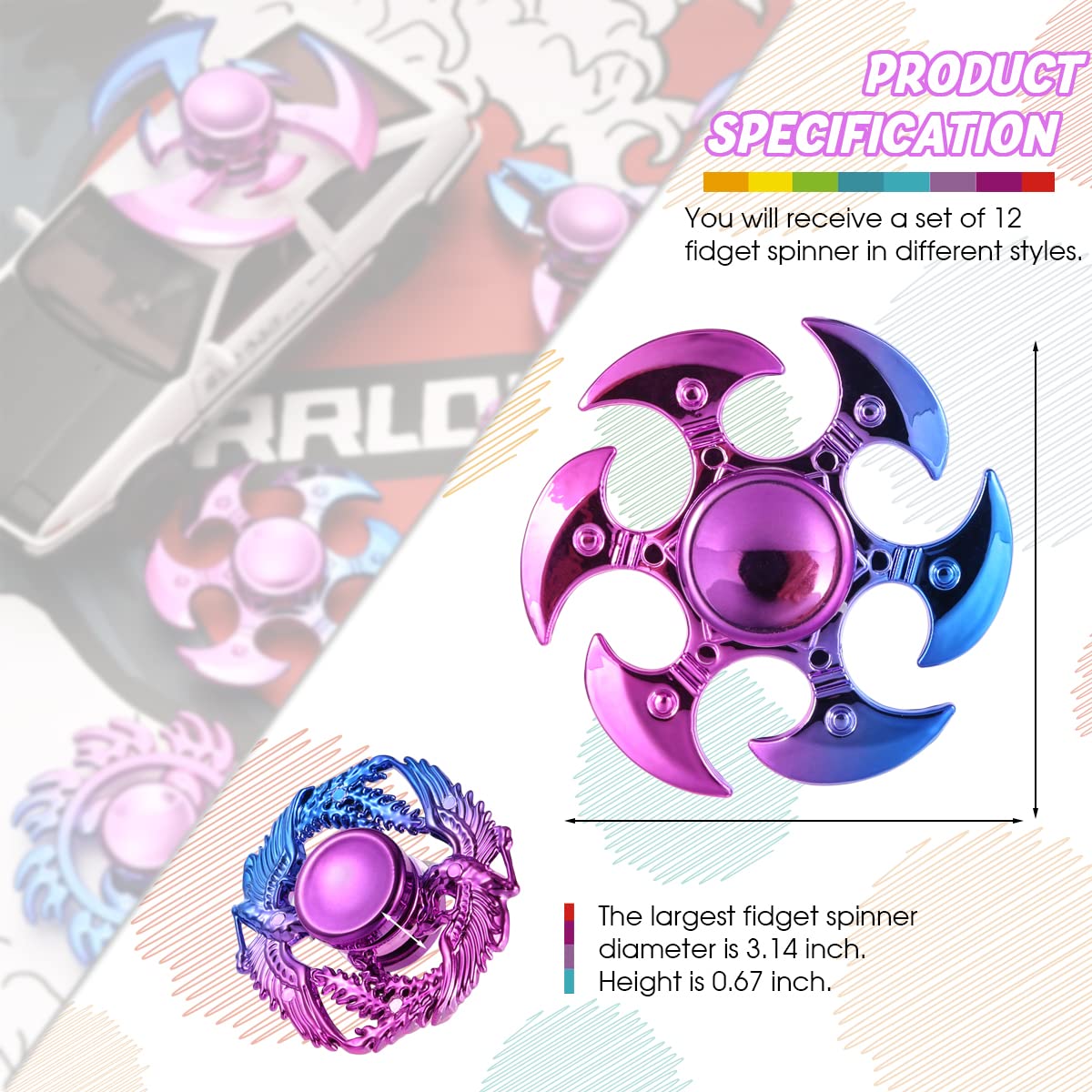 Jawhock 12 Pack Plastic Fidget Spinners|High Speed Hand Spinners For Kids Adults|Stress Anxiety Relief Fidget Toys|Classroom Prizes|Party Favors