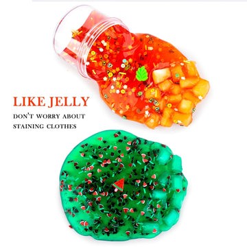 2 Pack Jelly Cube Crunchy Slime Kit, With Leaves And Watermelon Charms Crystal Clear Crunchy Slime, Super Soft Putty Supplies To