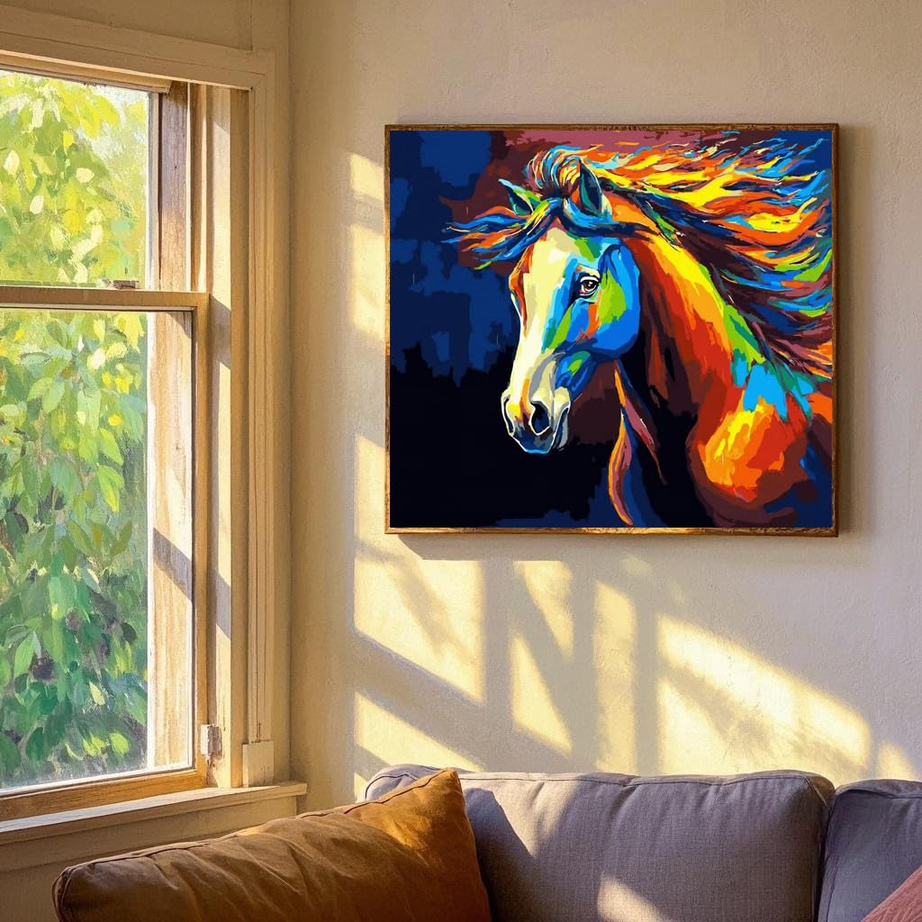 KOMI Horse Paint by Numbers Kit for Adults, Framed Canvas 12"x16", Flying Horse Model KM-FH001-FD