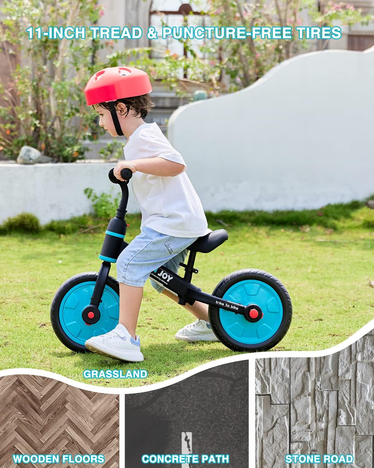 Ubravoo Trike To Bike Riding Tricycles For Boys Girls 2-5, Fit 'N Joy Kids Balance Bike With Pedals & Training Wheels Options, 4-In-1 Starter Toddler Training Bicycle (Blue-Black)